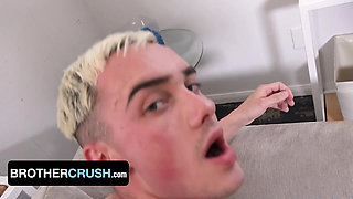 Blonde twink took dick pills and his stepbrother helped him get rid of his boner