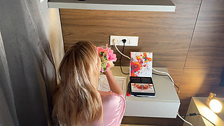 Amazingly Beautiful Hot Blonde with Nice Legs and Hairy Pussy Takes Her Lace Panties off to Show Bottom Camera