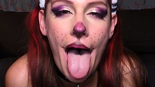 Amateur redhead masturbates then gives a blowjob