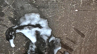 Bulgarian juicy cock squirts a huge amount of cum on a black school board