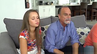 Step dad sleeping while daughter bangs his friend