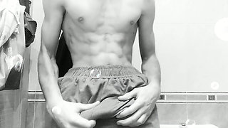 Old Vintage Recording, Athlete with a Good Body and a Huge Cock Cums in the Bathroom!