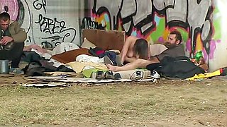 Homeless Threesome sex in the Street