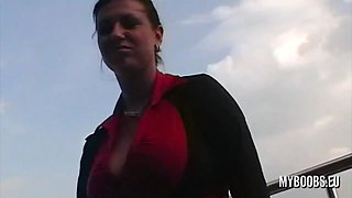 Busty babe Kora Kryk naked on public in Croatia