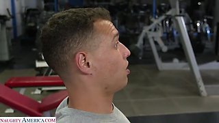 Sexy and fit Riley Jacobs gives one wet workout on a big cock