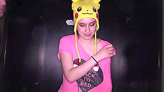 Cute teen 18+ wearing Pikachu hat gets several anal creampies
