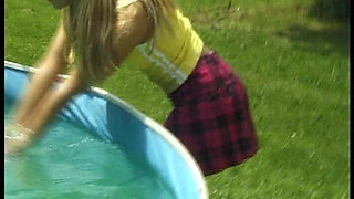 Playful Horny Blonde Teen Teases in Pool - Wet Bikini Slips & Body Play