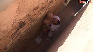 Light-haired Teenage Tears up Tourist in Alley