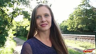 German Scout Casting: Natural Hairy Pussy Andrea Squirts Hard in Public Pickup