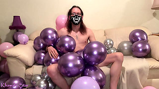 Long hair looner Khawal balloon fun w cum n pop