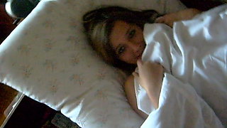 Petite Russian teen with perky titties blows a dick in POV