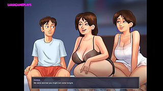 Summertime Saga #135 - Two MILFs and a Huge Cock Watch These Two Ladies Drain Cock