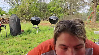 A Little Outdoor Fun After Yard Work. Some Cock Worshiping and Reverse Cowgirl Riding in Our Outdoor Swing