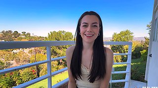 Skinny brunette teen Selena Love rides cock in outdoor pov action