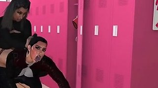 Strapon wielding lesbian dominating euro babe