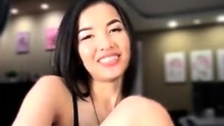 Amateur young brunette enjoys dildo on solo masturbation