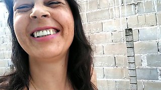 Naked outside, pussy touching, chubby amateur