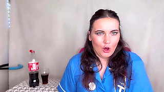 Nurse Ffw Having Fizzy Drink and Burping