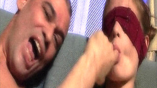 Blindfolded Babe Awaits Soccer Team's Throbbing Cocks