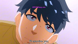 Busty MILF doctor helps shy boy give his first cum sample