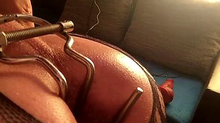 Ass stretching on tied pleasure object, part 2 of 3