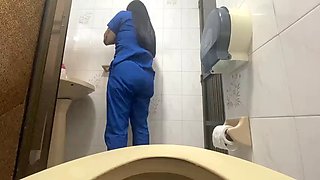 Pussy of a beautiful nurse in a public toilet