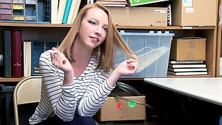 Skinny Bambino's first time with busty blonde Katy in the office