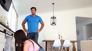 Tiny stepdaughter teen teases stepdad