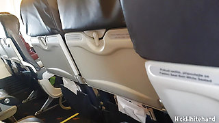 Real Public Airplane! Jerk off , Suck my cock ! Shows boobs
