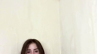 Small tit brunette amateur tugs on a big willie