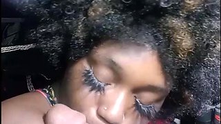 Curly ebony whore gives the best blowjob to her favorite stud in this amateur