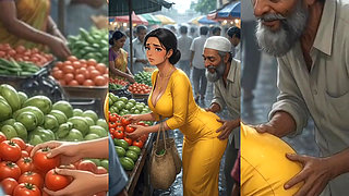 Indian Bhabhi Grouped & Fucked Hard by Her Old Disgusting Muslim Neighbour in Busy Market