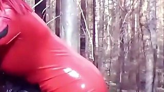 Femdom Humiliation Outdoor: Latex Mistress and Rubber Submissive