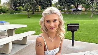 Skinny blonde teen Emma Rosie rides cock with her tight pussy