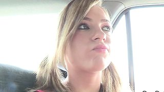 Horny blonde bitch analtoyed in car