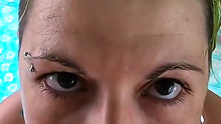 Cock sucking with cum swallow, standing on table