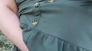 Outdoor bbw plays with fat pink pussy walking down nature trail