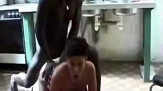 French white mom getting black sugar in the kitchen