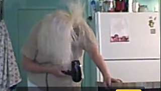 Granny blows her hair