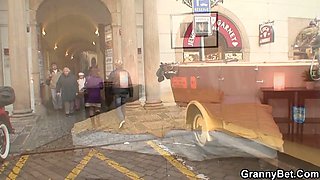 Horny dude picks up redhead granny for play