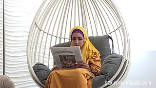 Tired woman in hijab gets sexual energy