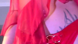 A Delicious Latina in Red Lingerie Shows You Her Tits