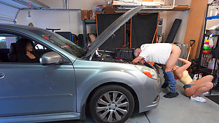 Busty blonde Jenna Madison pays off her mechanic