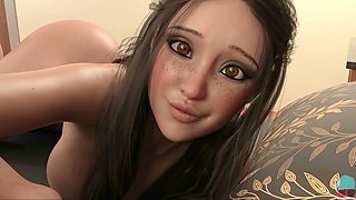 Busty cartoon mom in a visual novel experience