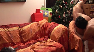 Sexy French Babe Enjoys Hardcore Threesome with Horny Santas