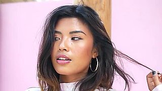 Petite asian beauty Moana Rosi flashes her small tits in a hammock