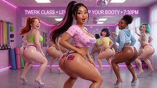 Sensual Twerking Class with Voluptuous Instructor Teaching Advanced Moves to Enthusiastic Students (AI generated)