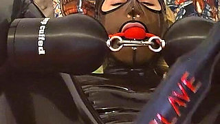 Latex Girl Having Massive Orgasm with Huge Dildo While Bound and in Full Latex Cover and Ballet Heels!