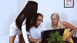 3some pegging femdoms fucking sissy