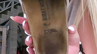 Cute teen girl enjoys foot fetish